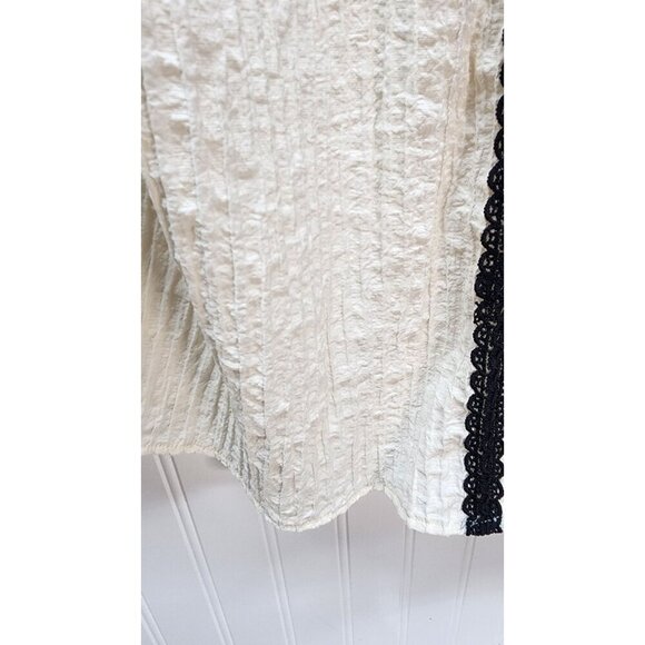 Vintage-Inspired Cream & Black Embroidered Ruffle Sleeve Blouse By Mine - Picture 9 of 16